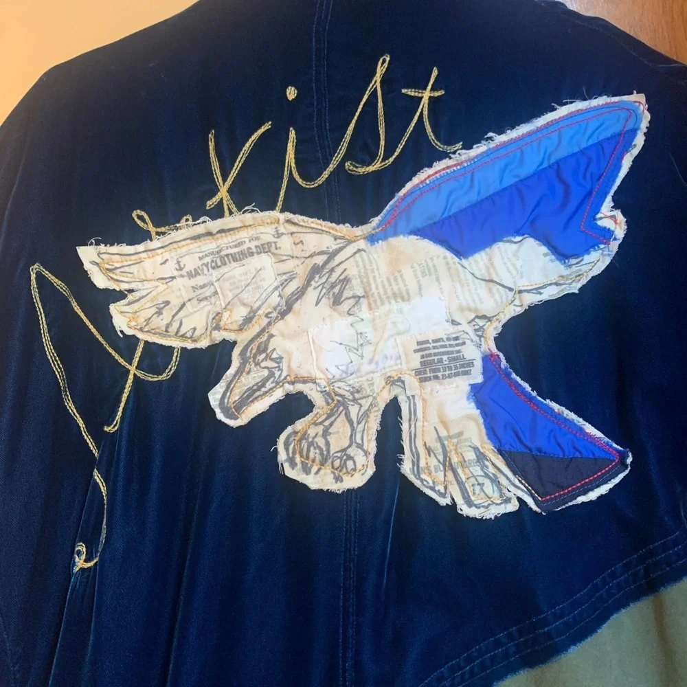 GREG LAUREN Blue Velvet Military Parka jacket coat - Picture 10 of 13